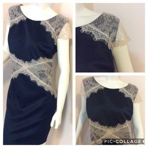 Navy and cream lace dress